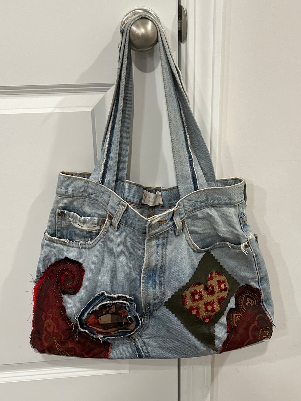 Upcycled Levi’s jeans made shoulder bag with embellishments